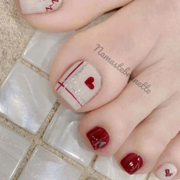 2/$16 Red Hearts To Press On Toenails - Picture 1 of 17
